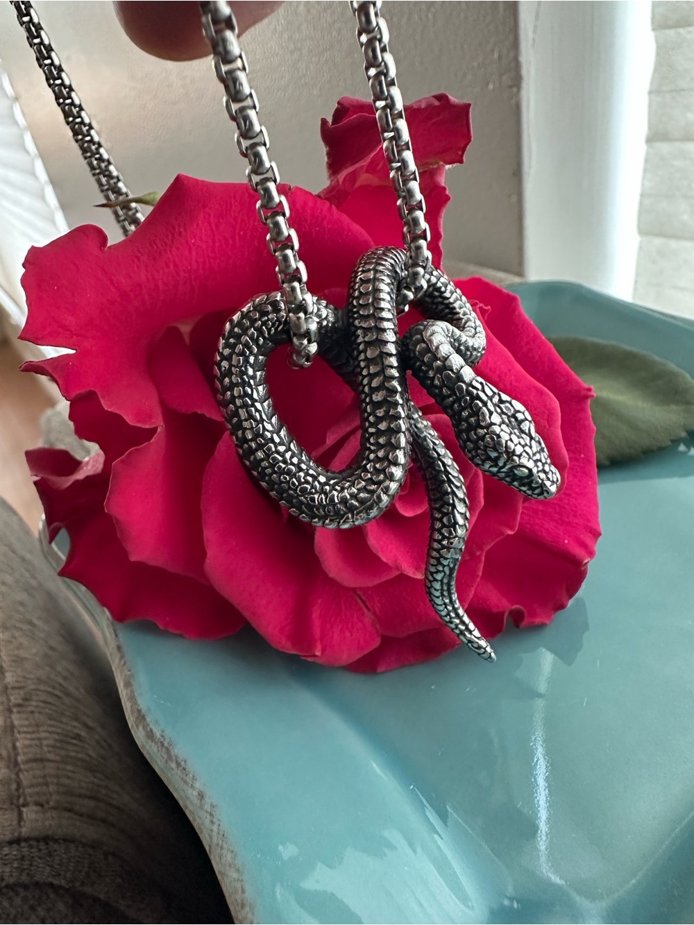 Sterling-Style Silver Snake Pendant Necklace - Silver